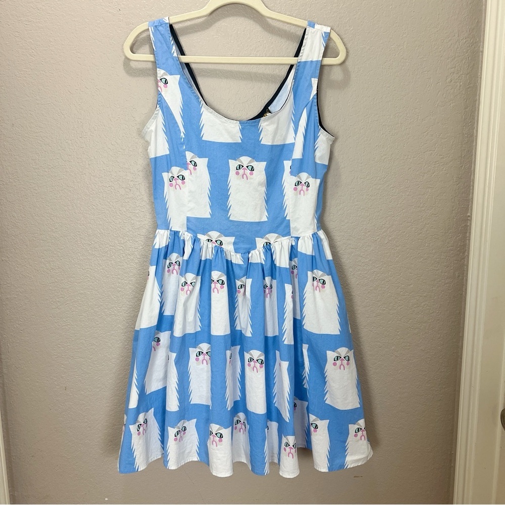 Nooworks Mini Dress Womens Medium Grumpy Cat Blue Vacation Sleeveless Novelty